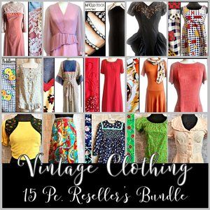 Vintage Resale Bundle- 15 pc Lot, 50s 60s 70s 80s 90s Boho Hippy Retro Gunne Sax